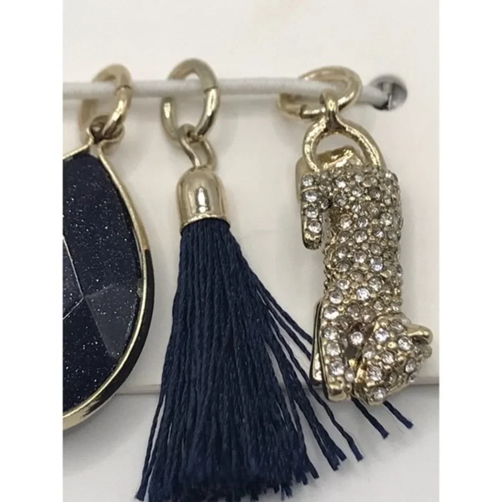 Ann Taylor Loft‎ Charms Tassel pave Black crystal Leopard NWT set of 4